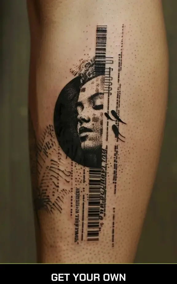 barcode and portrait tattoo idea