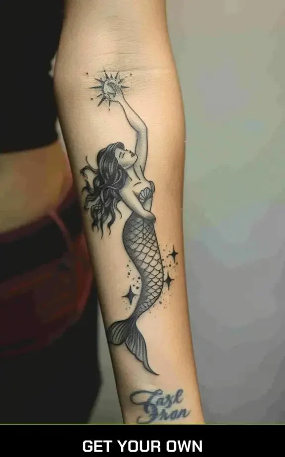 mermaid and sun tattoo design