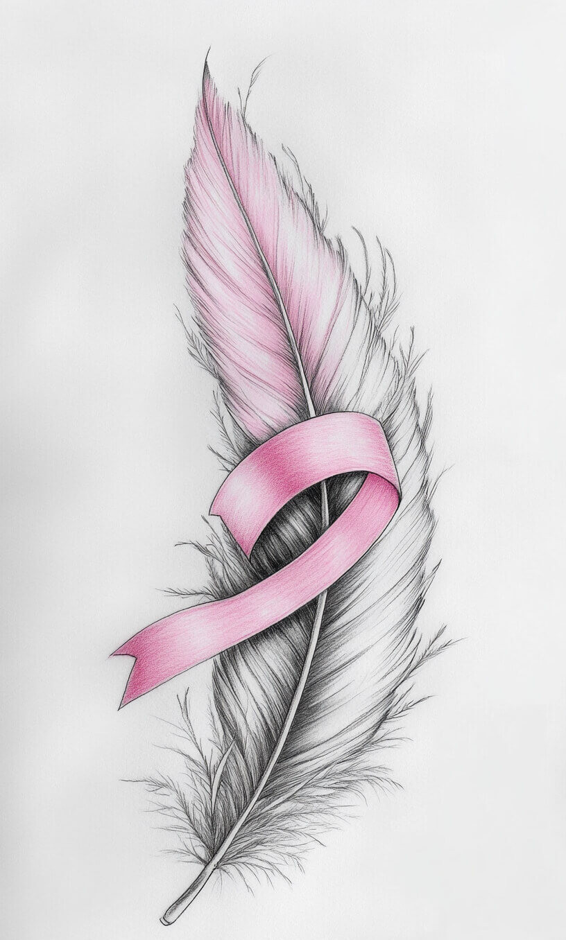 cancer ribbon feather tattoo drawing-31