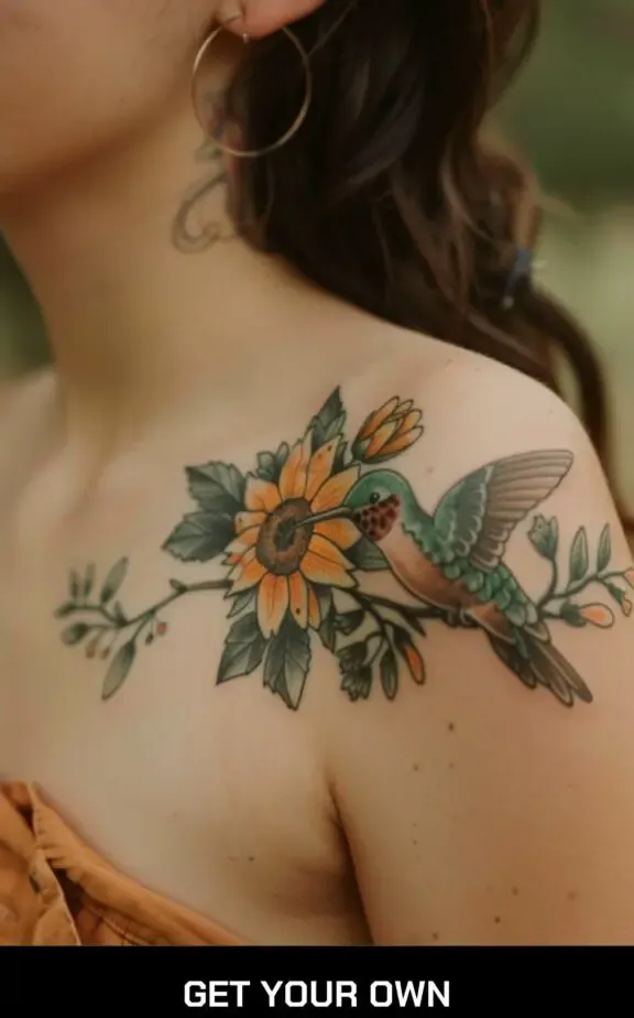 sunflower and hummingbird  tattoo ideas