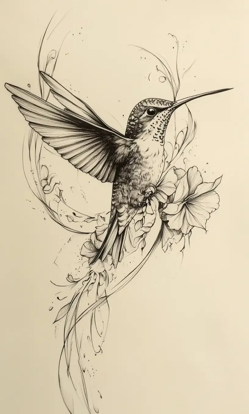 Hummingbird Tattoo Drawing-19
