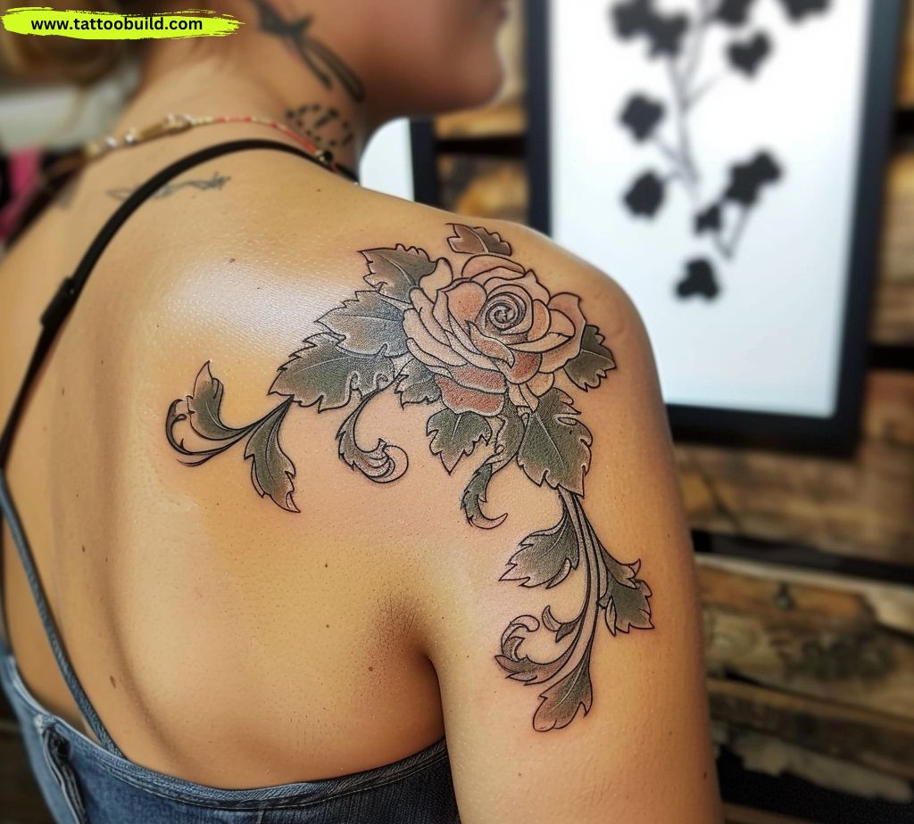 floral design shoulder tattoo for women