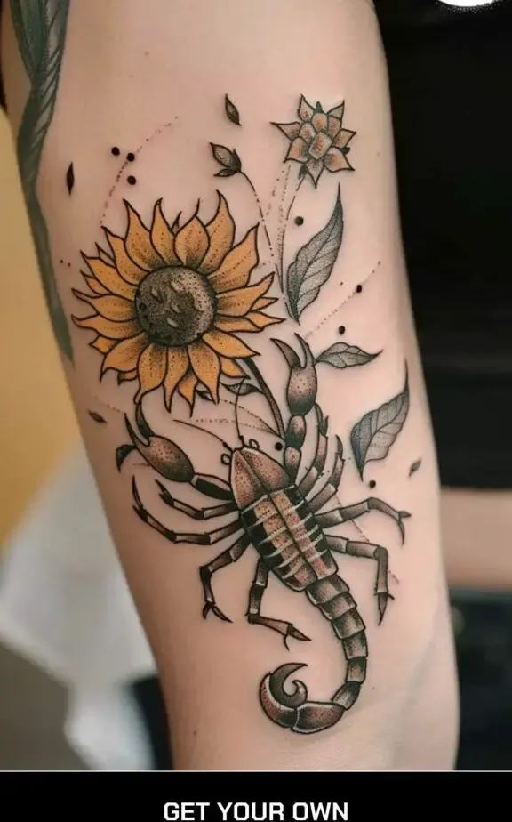 scorpion and flower tattoo