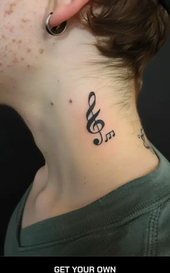 music note neck tattoo