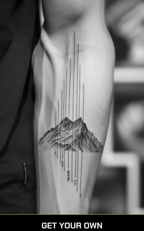 barcode and mountain tattoo