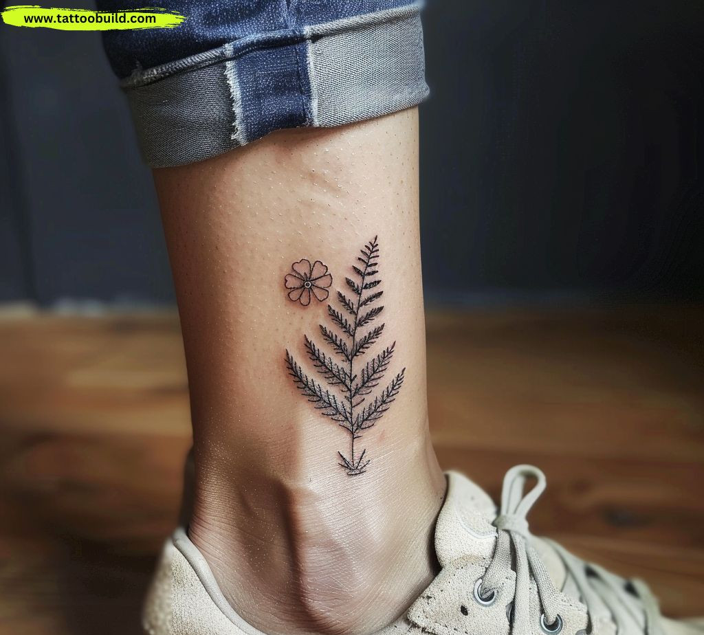 botanical flower ankle tattoo