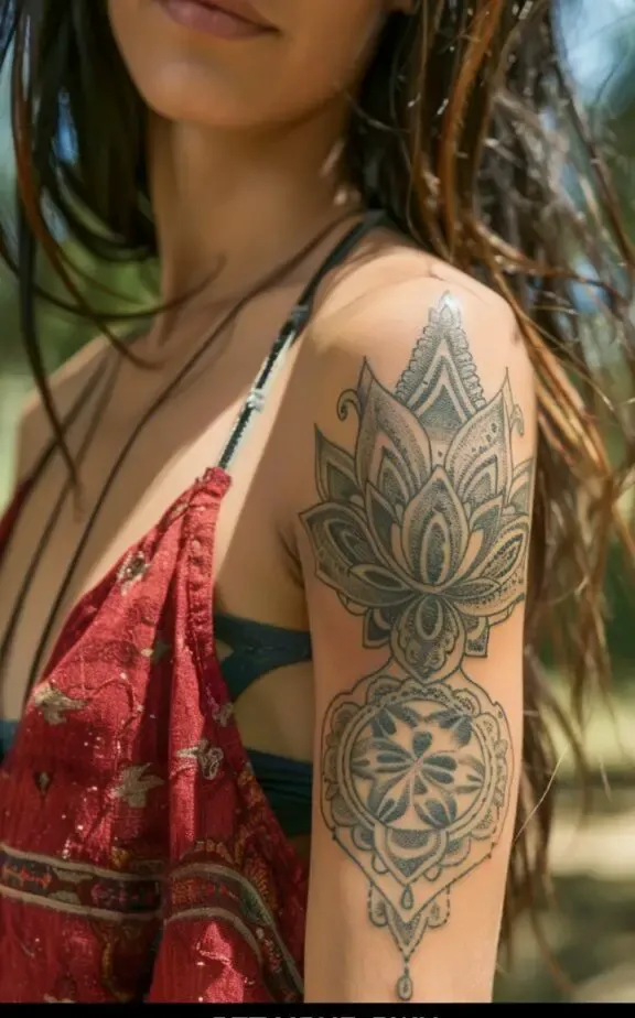 Filigree lotus tattoo for females