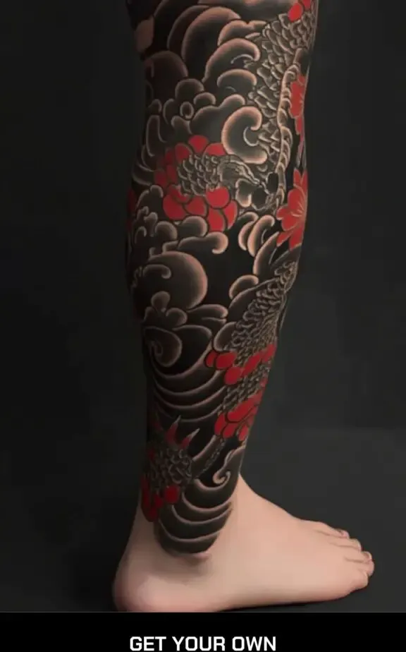 Yukuza Japanese Style Leg Art Tattoo Design