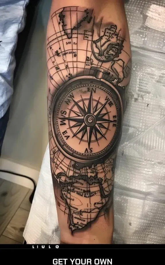 compass and map tattoo