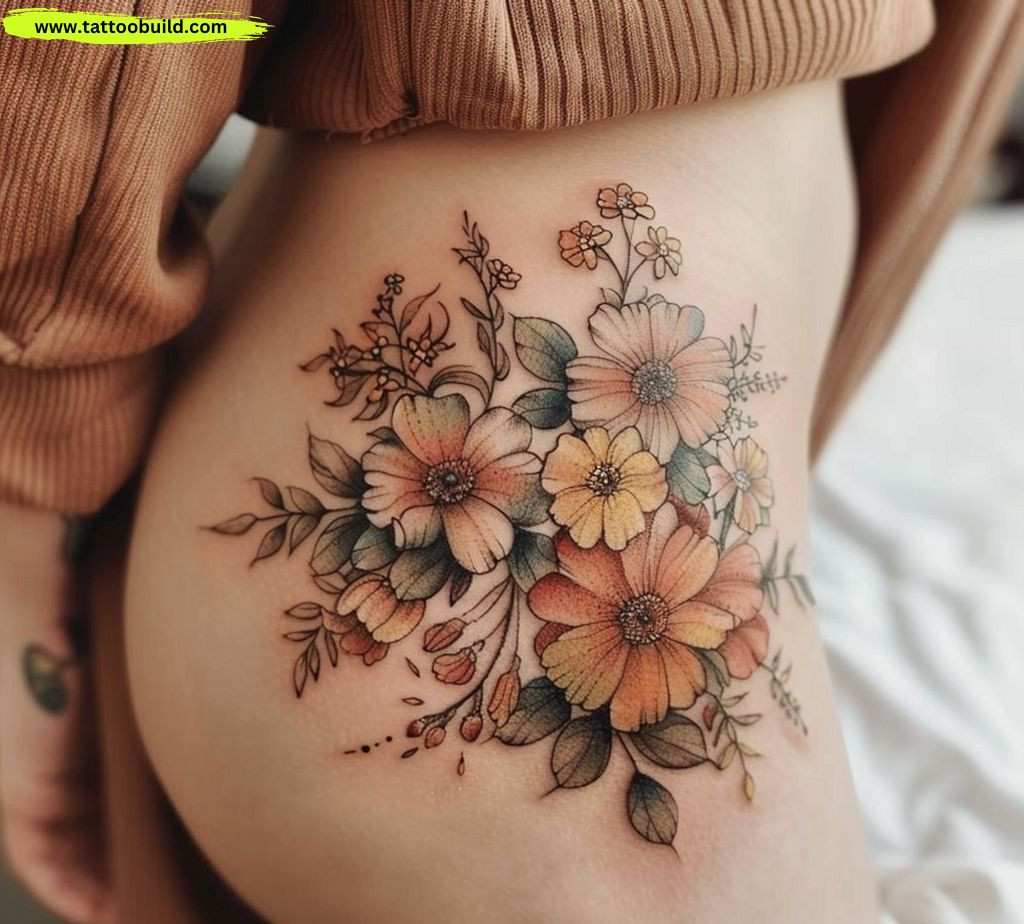 floral hip tattoo for women
