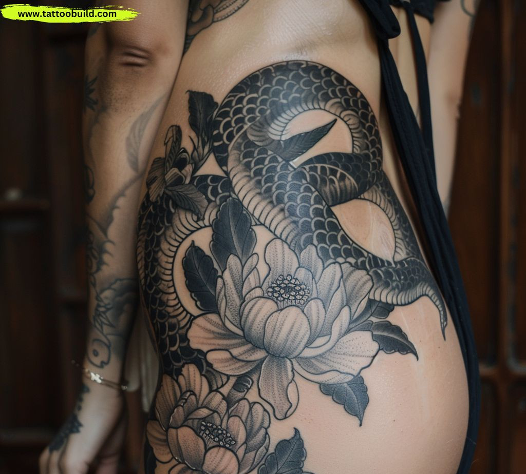 black work hip tattoo
