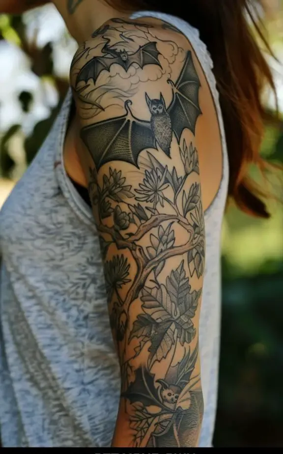 Bat  sleeve tattoos design idea