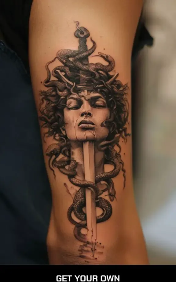 Medusa and sword tattoo