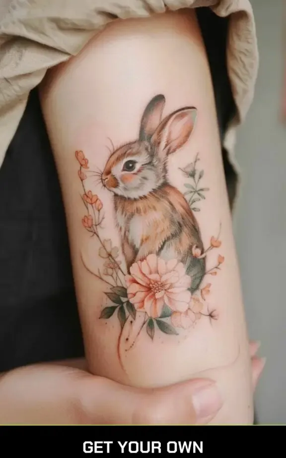 floral bunny tattoo idea