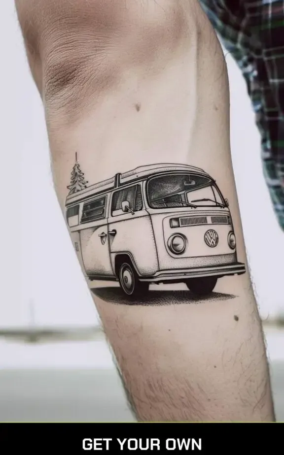 camping tattoo idea:  Volkswagen camper van tattoo