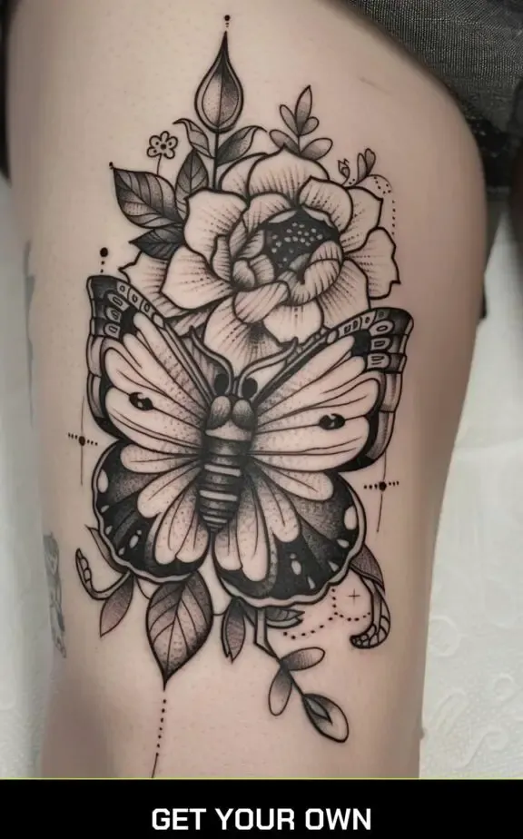 flower and moth blackwork tattoo designs