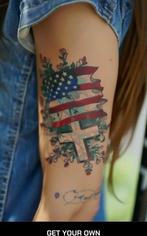 American flag and cross tattoo