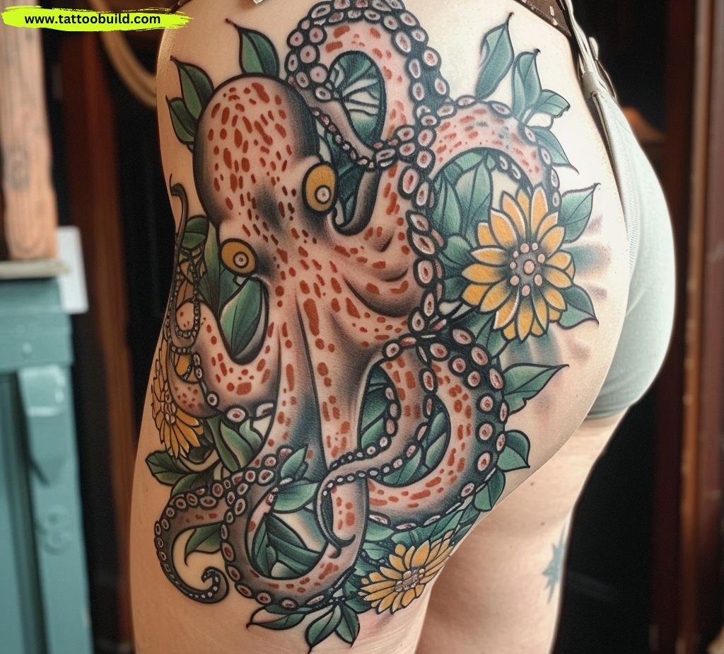 octopus hip tattoo for women