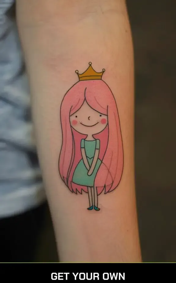 a cute tattoo of princess bubble gum from Adventure Time