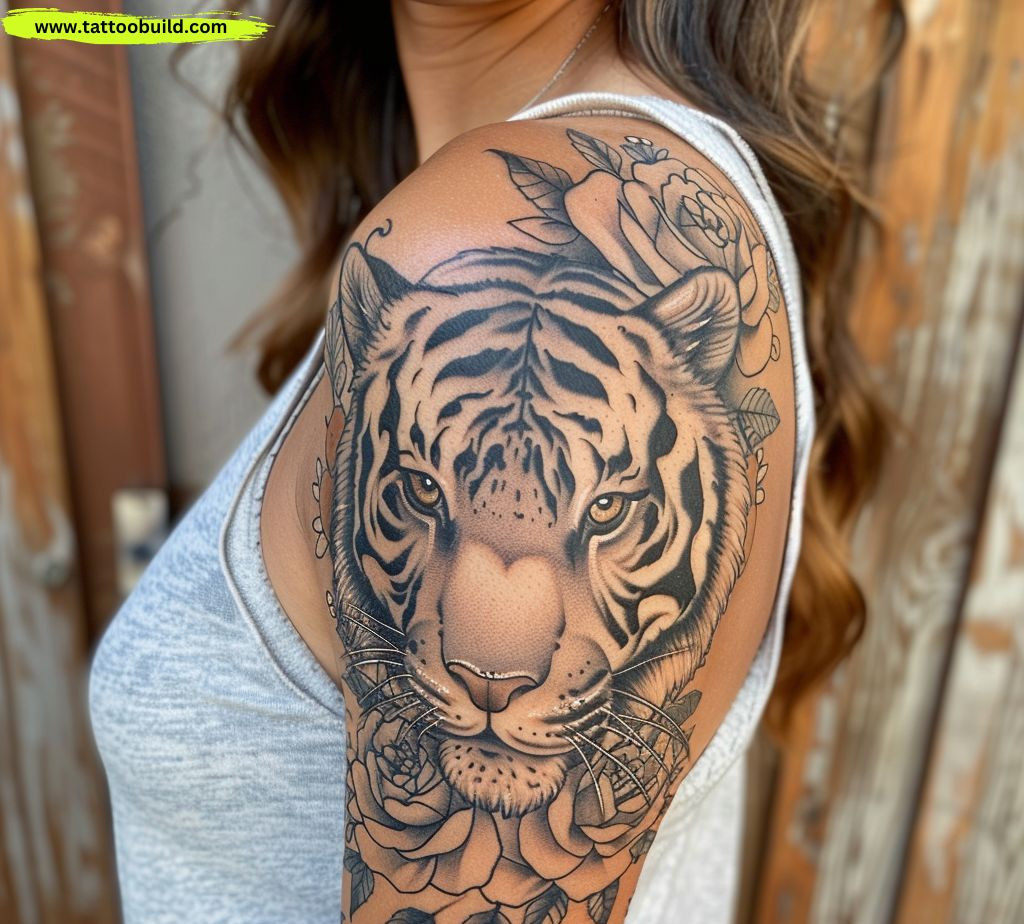 tiger shoulder tattoos for women