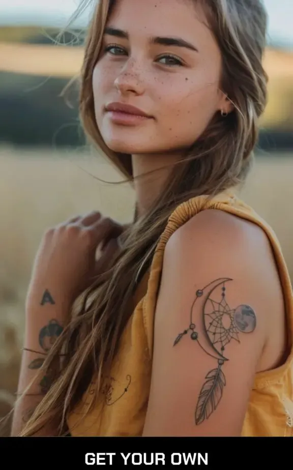 dreamcatcher and moon tattoos for female