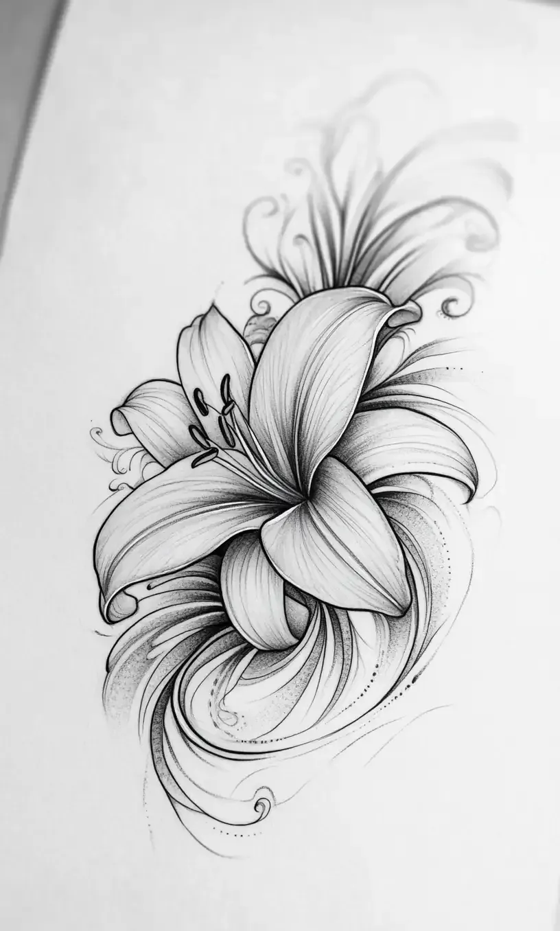 Lily Flower Tattoo Drawing-15