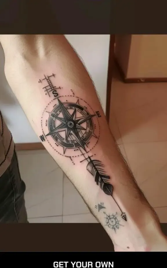 compass and arrow forearm tattoo