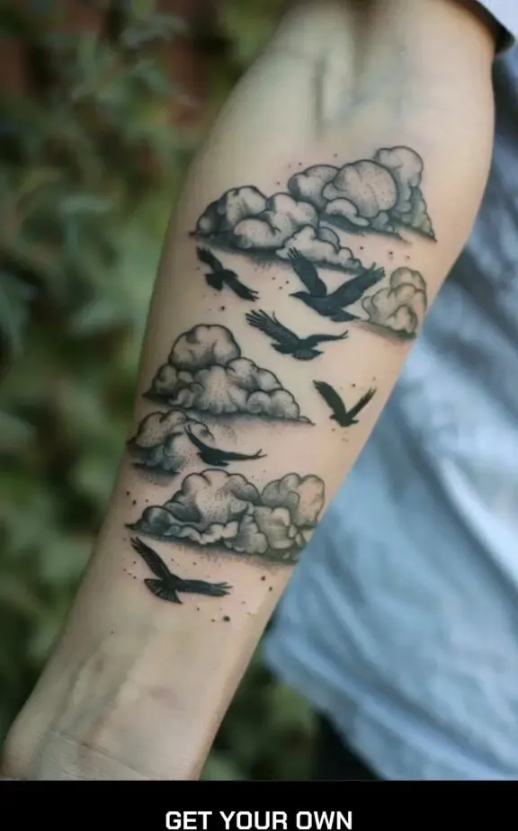 cloud and birds tattoo
