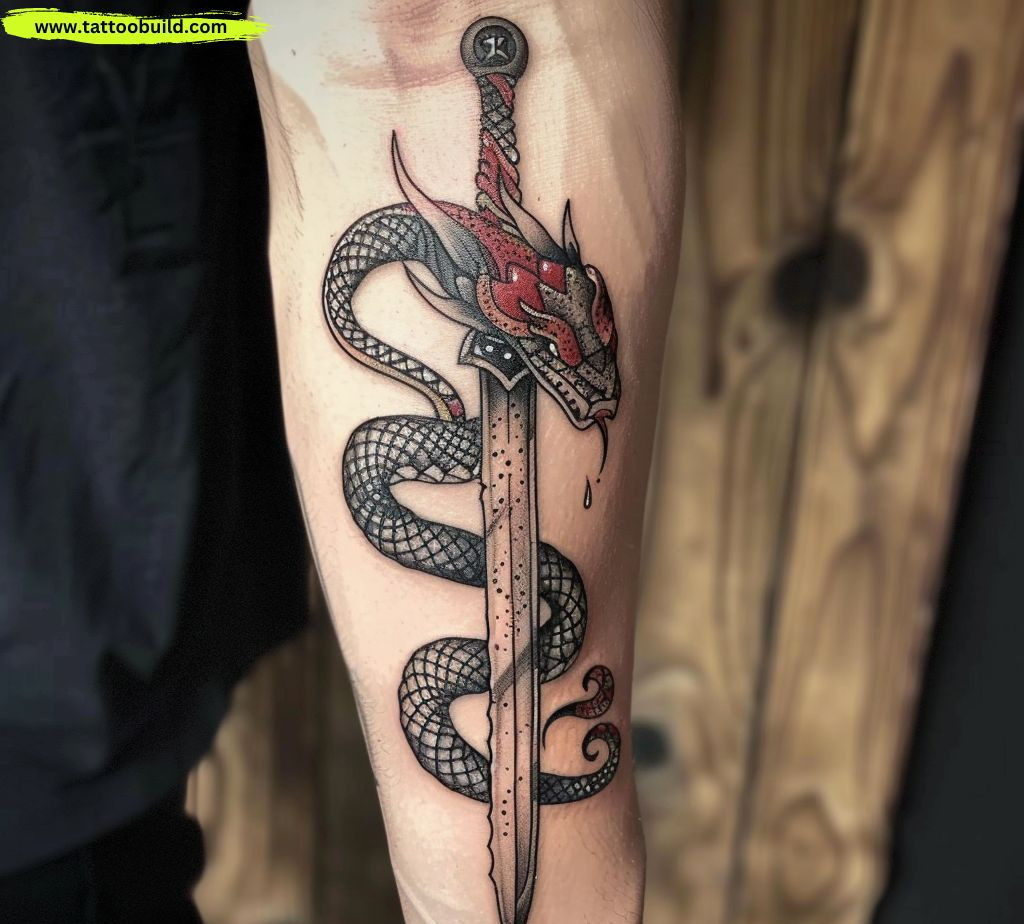 blade and snake tattoo