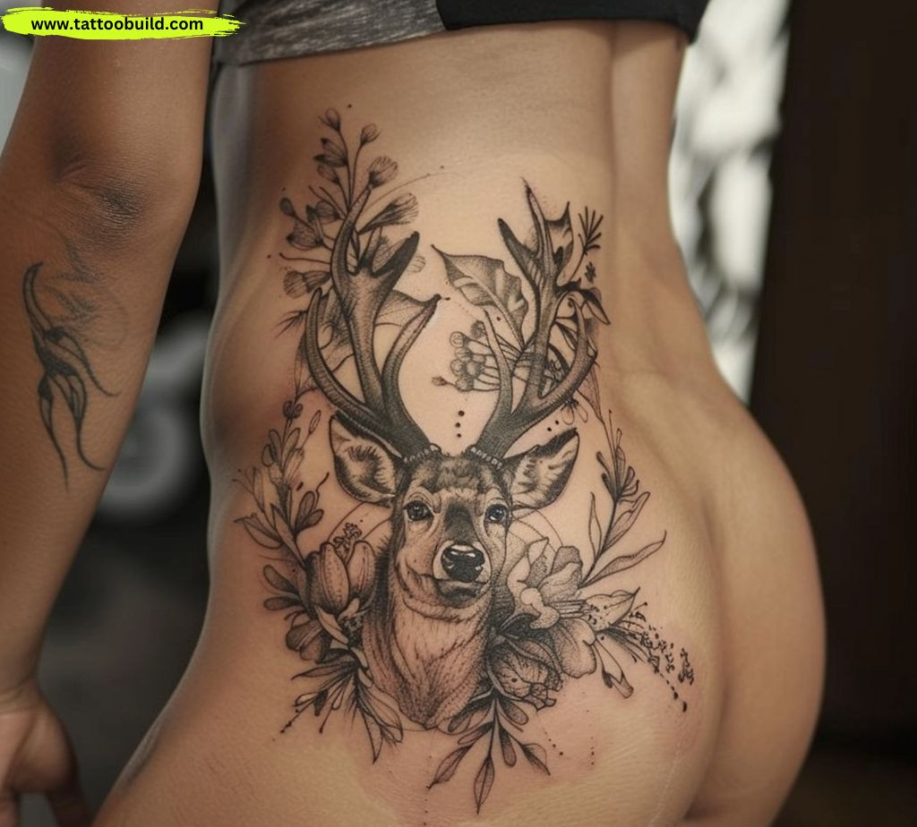 deer hip tattoo for women
