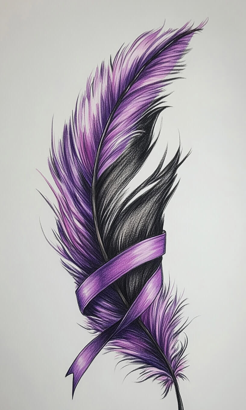 cancer ribbon feather tattoo drawing-1