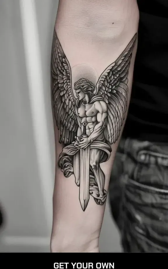 warrior angel arm tattoo