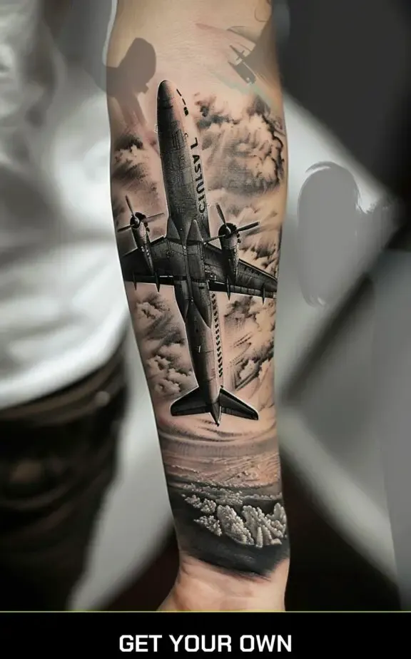 hyper realistic airplane tattoo
