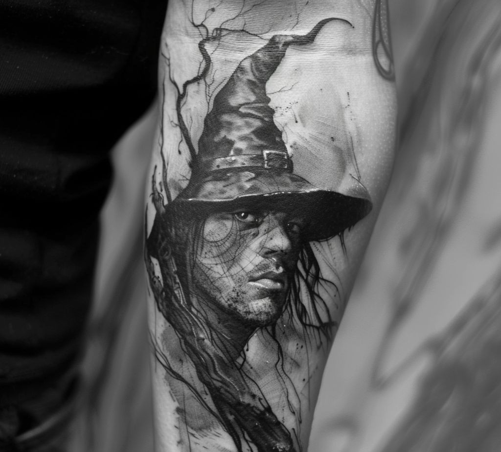 witch black and white tattoo for guyd