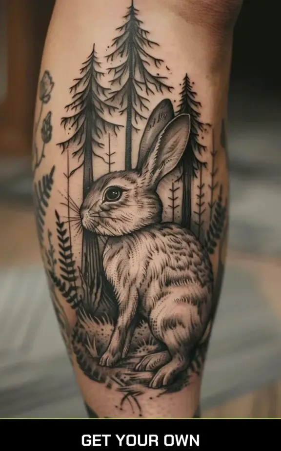bunny and forest tattoo idea