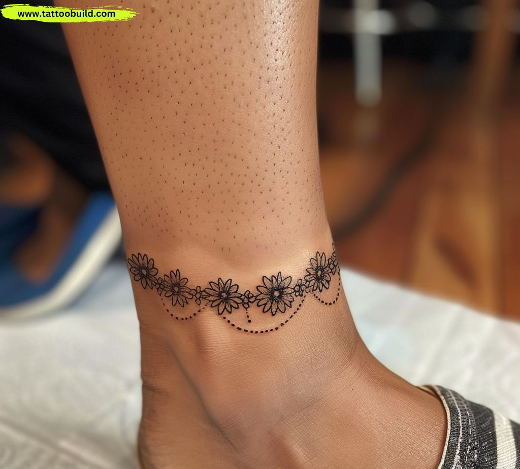 flower chain ankle tattoo