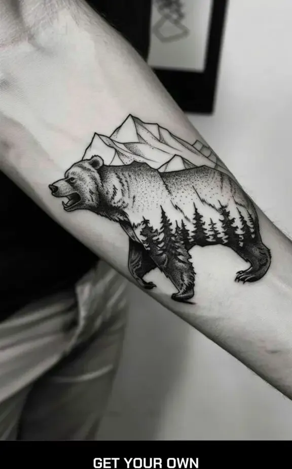 bear and nature forearm tattoo
