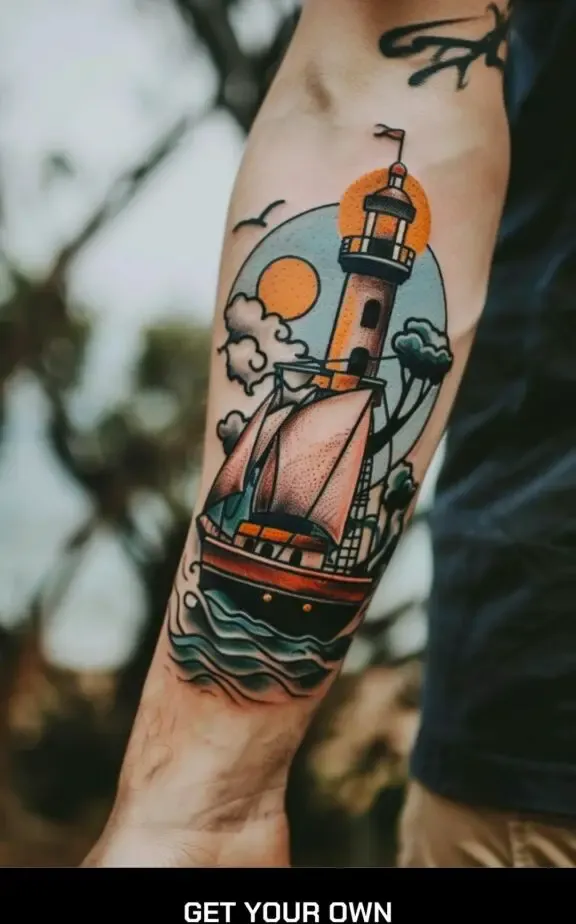 ship and lighthouse tattoo