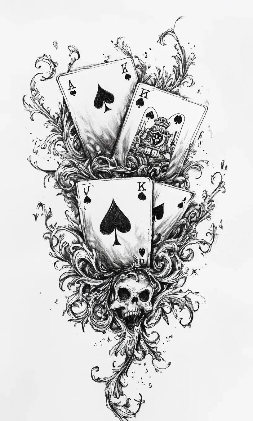 Playing Cards Tattoo Drawing-19