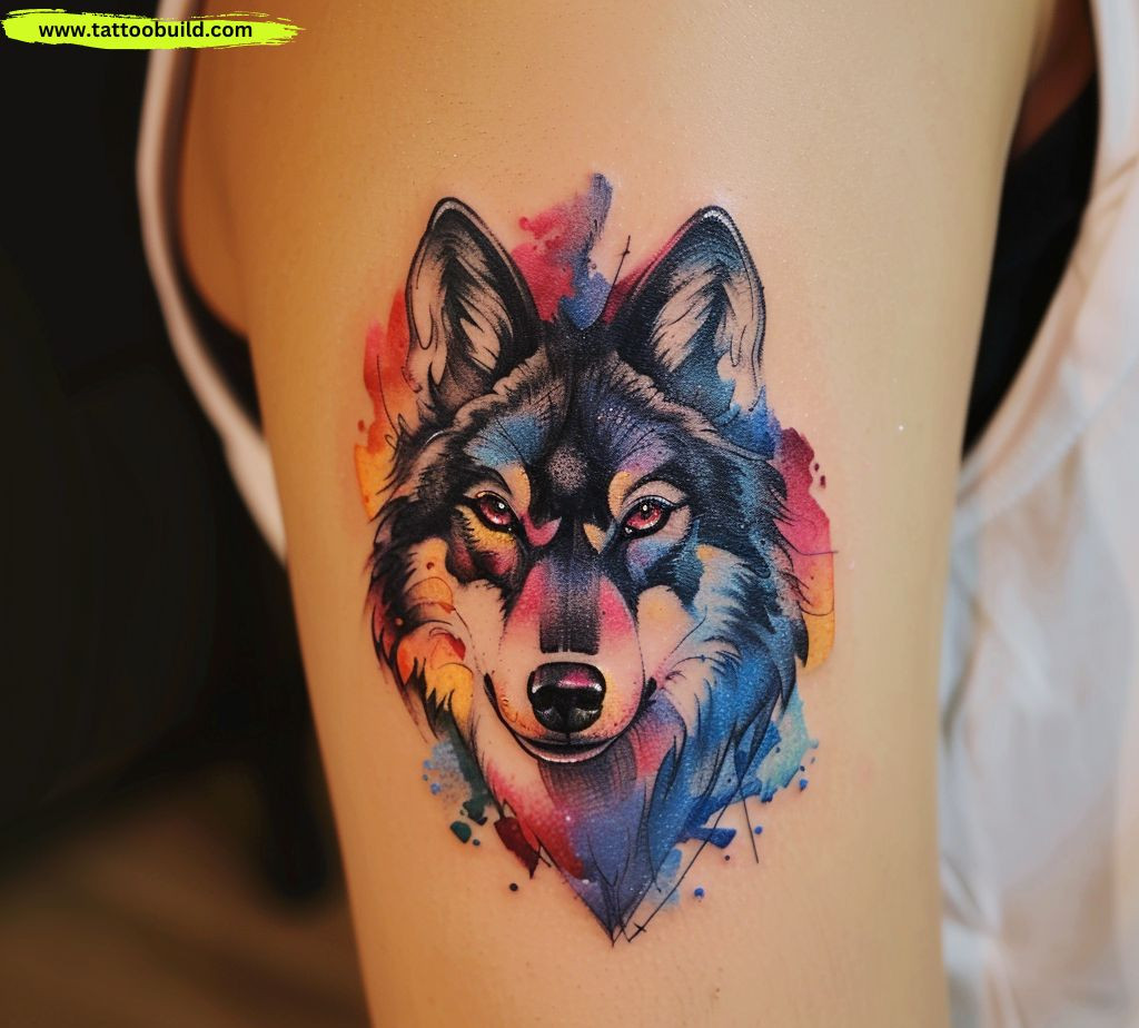 water color wolf tattoo design ideas
