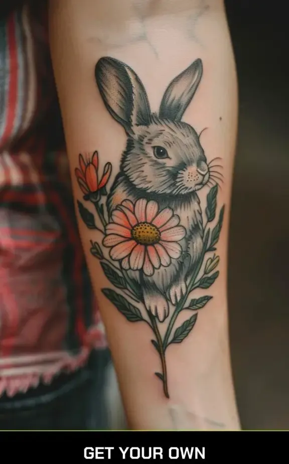 rabbit and flower tattoo