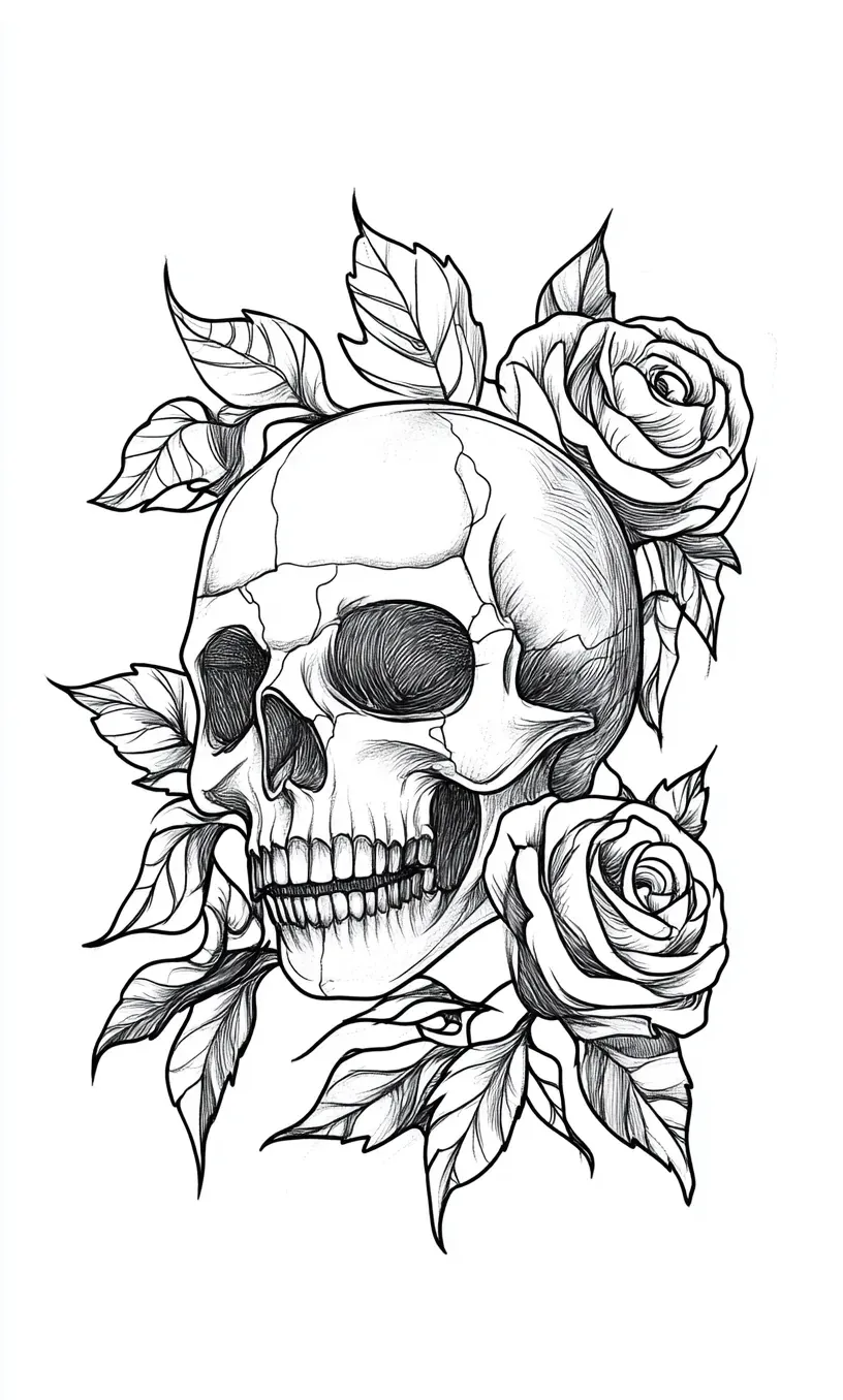 Skull Rose Tattoo Drawing-2