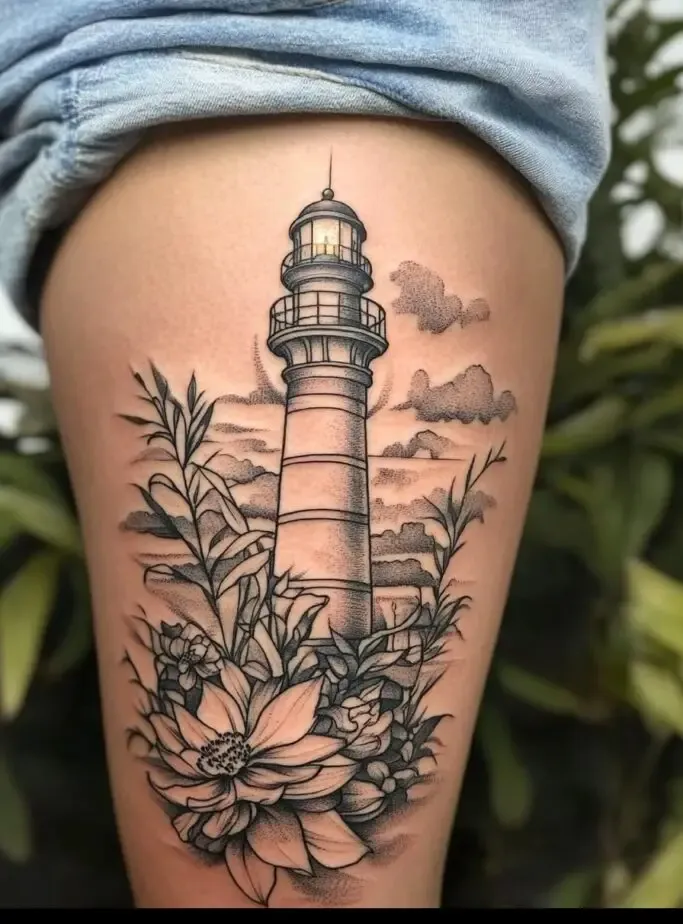 Lighthouse Tattoo Thigh Ideas
