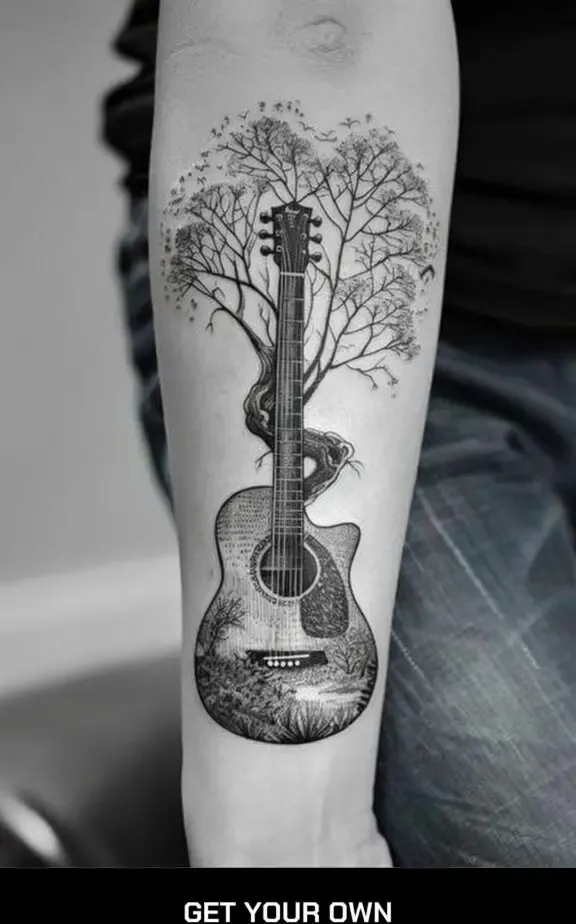 tree and guitar tattoo
