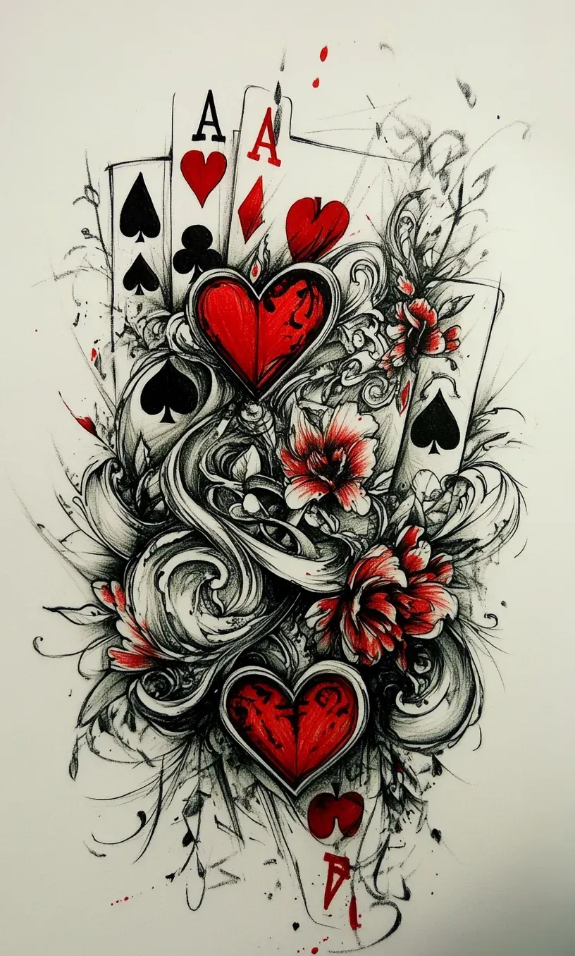 Playing Cards Tattoo Drawing-9