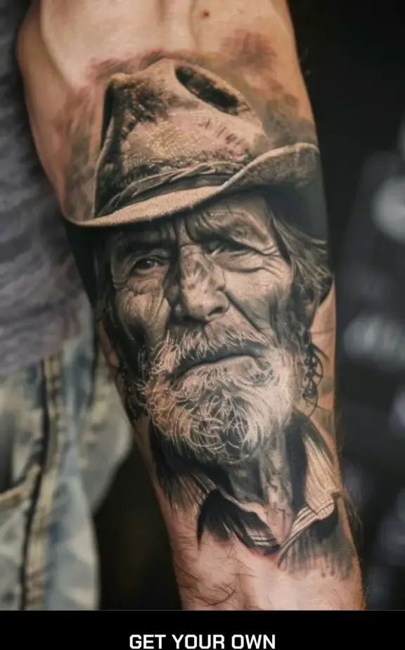 Classic cowboy portrait tattoo