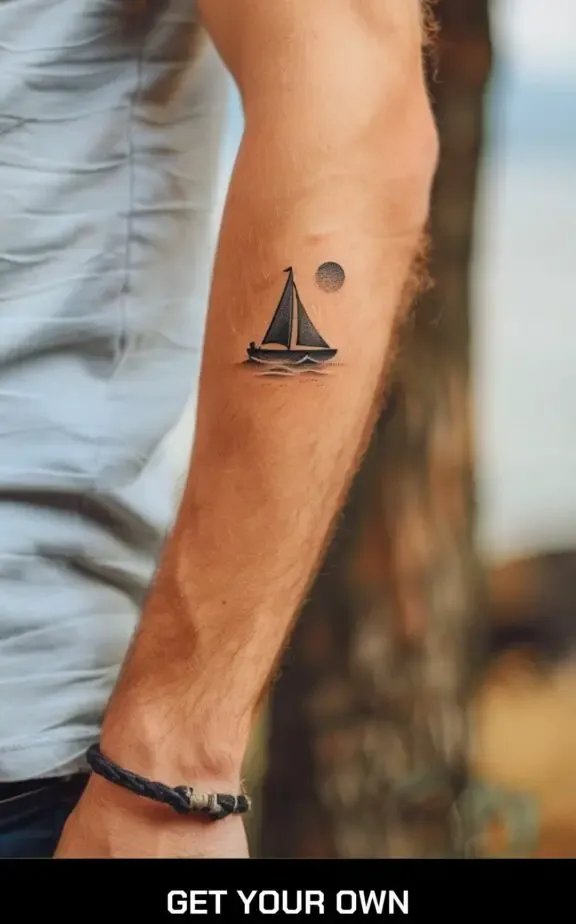 boat and sun beach tattoo idea