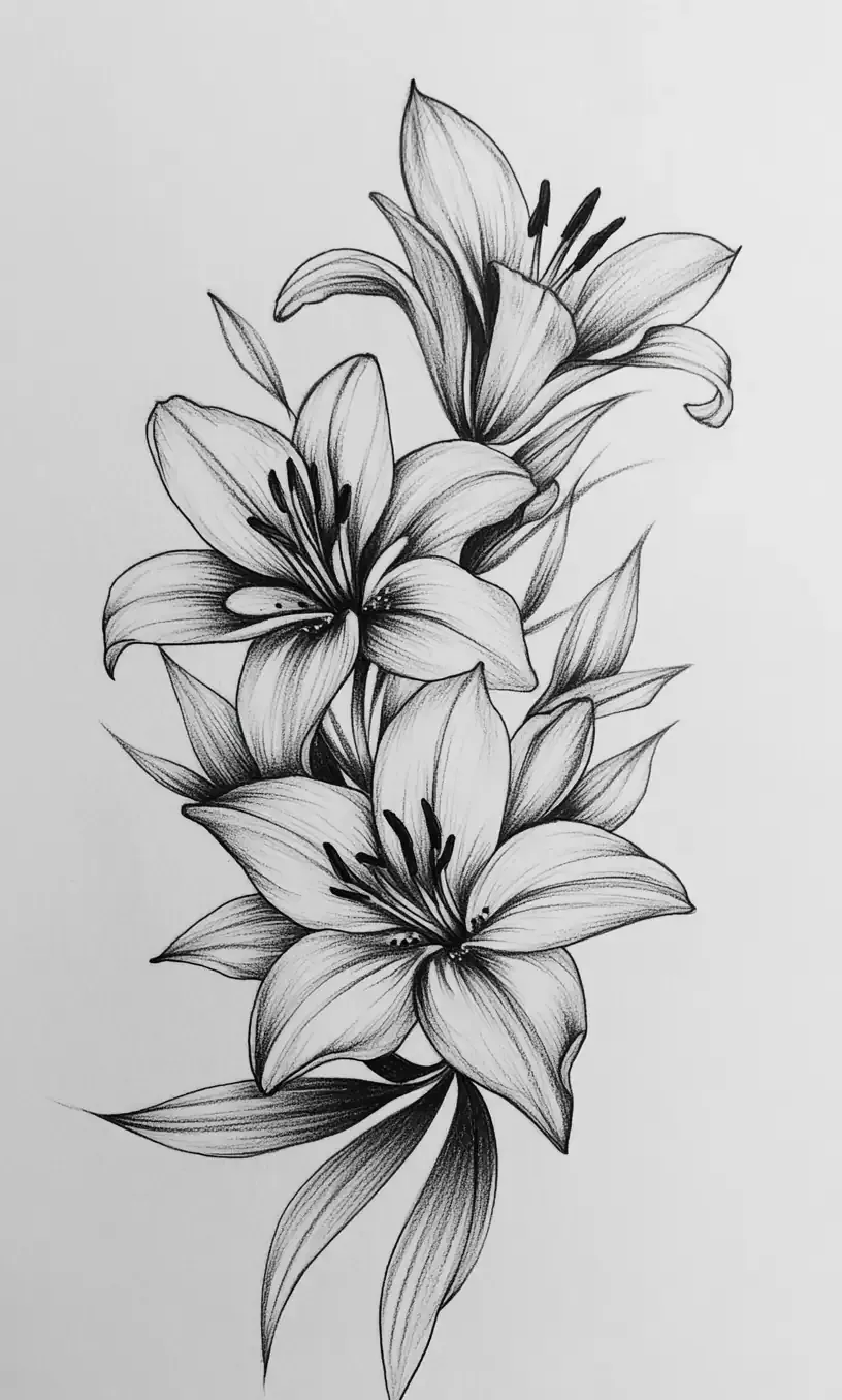 Lily Flower Tattoo Drawing-2