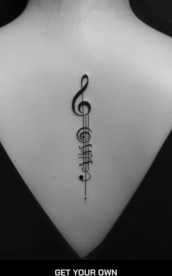 music note spine tattoo