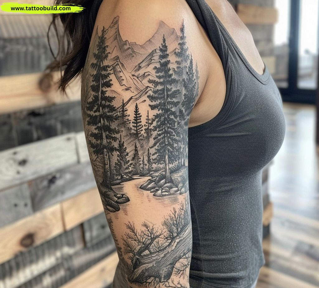 nature themed sleeve tattoo for women